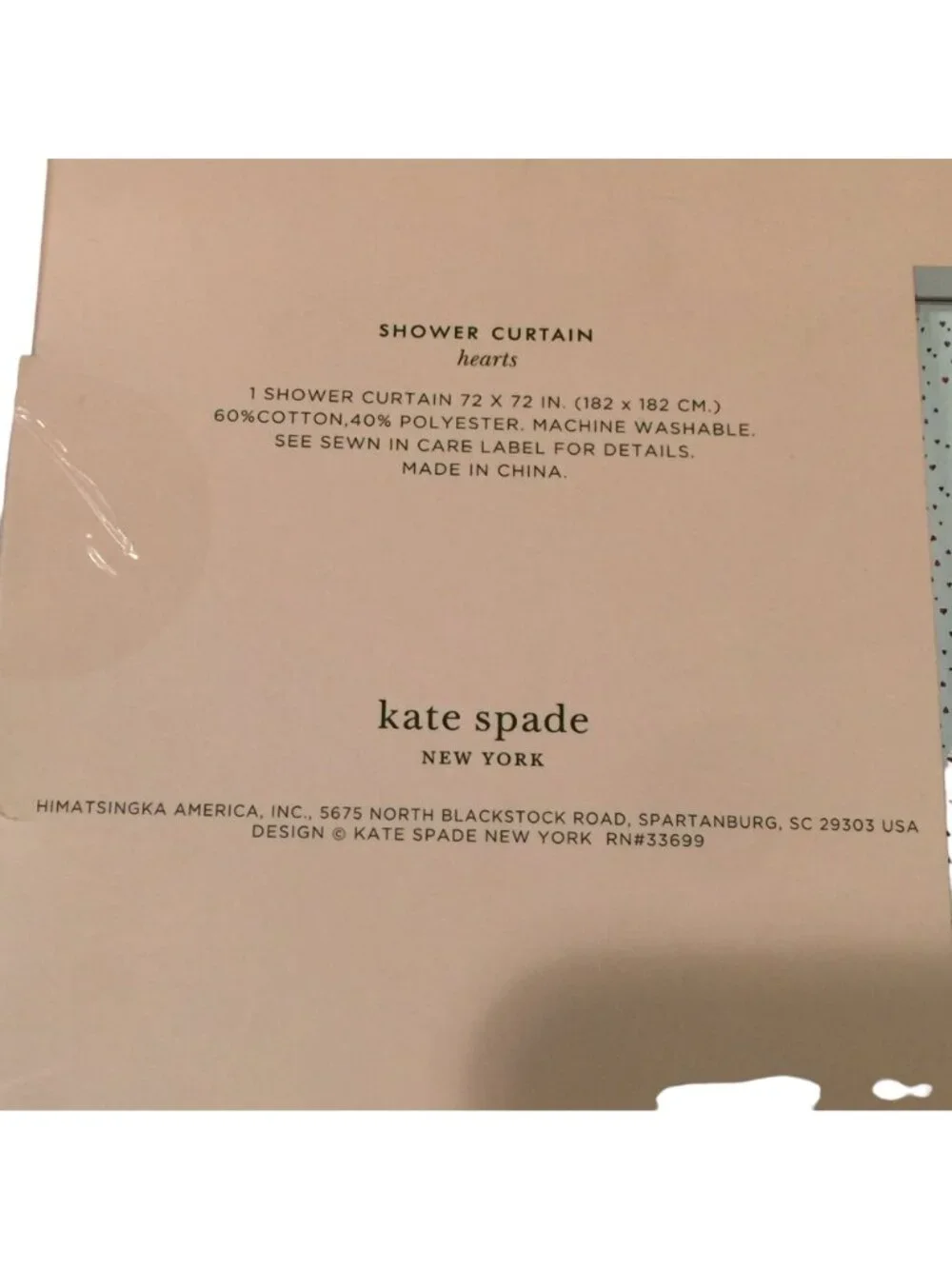 KATE SPADE HEARTS Fabric Shower Curtain White Pink Red Blue